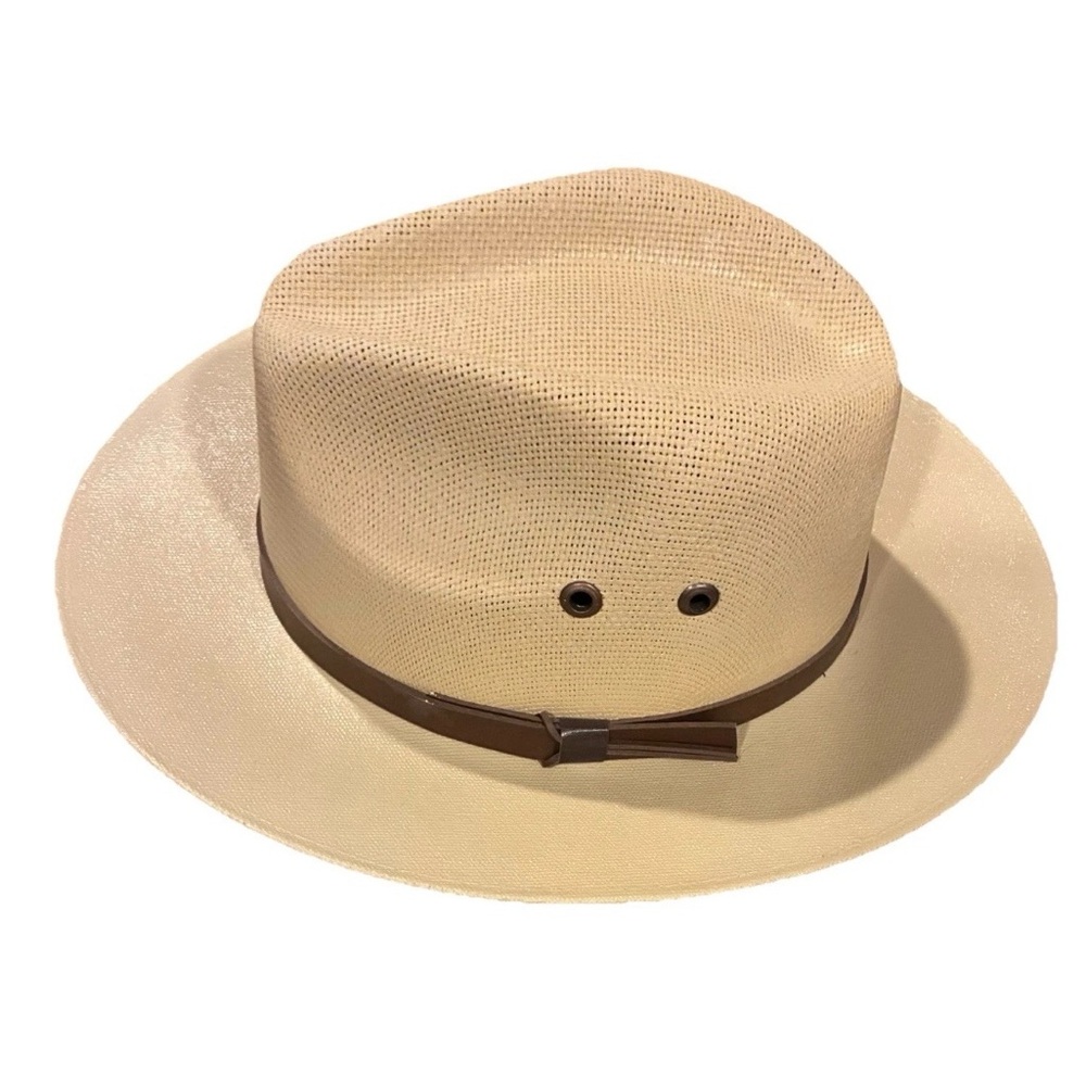 Handcrafted Mexican Madalais Pachuco Fedora Style Hard Woven Hat Ivory Tan
Sz L